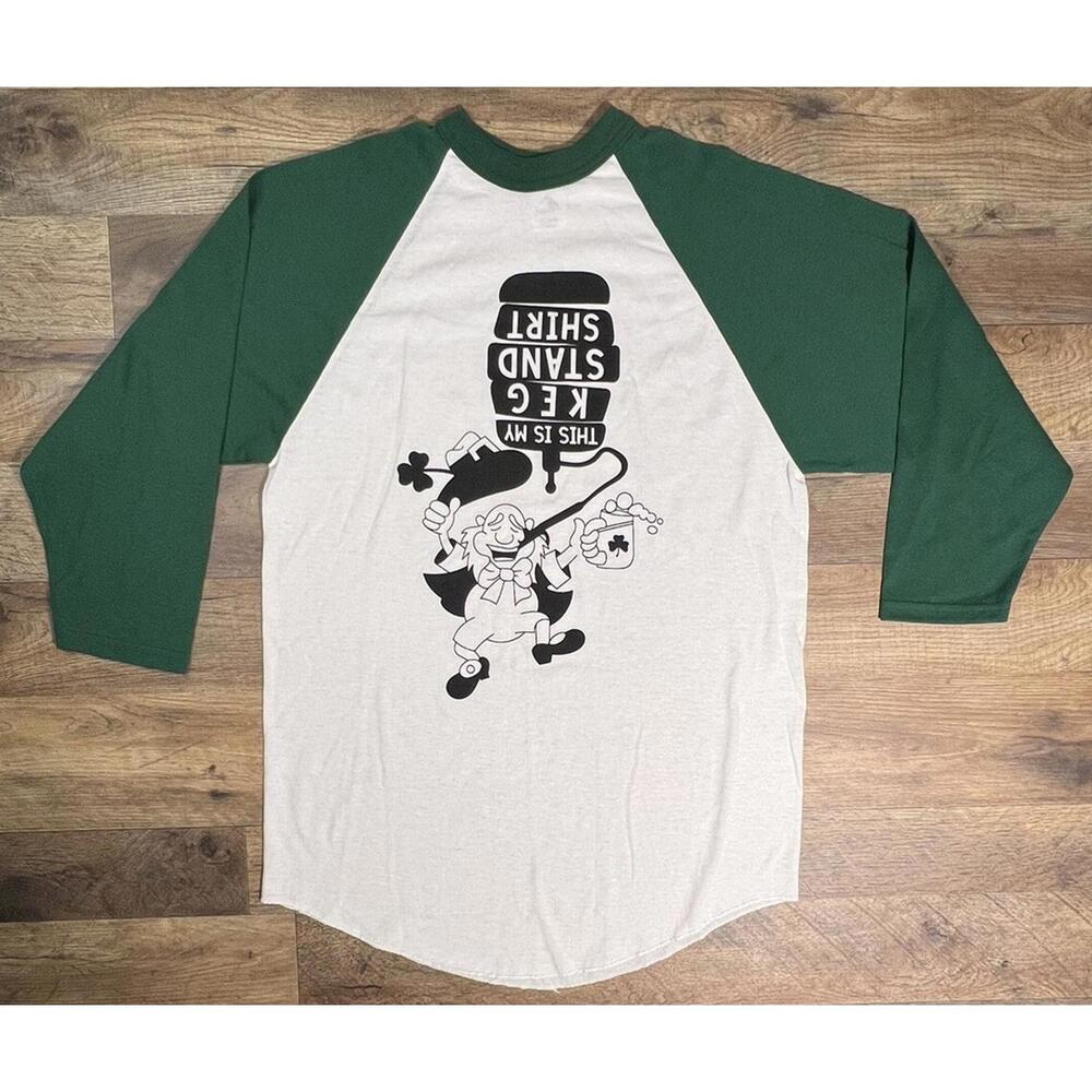 Vintage 90s 00s Notre Dame Fighting Irish Beer Keg Raglan Leprechaun NCAA .